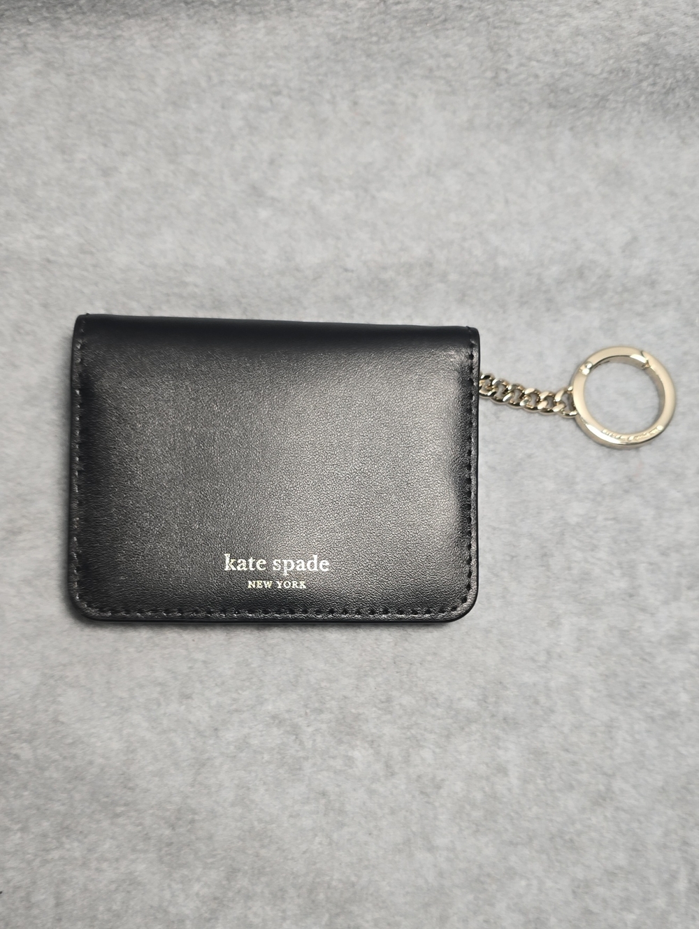 kate spade Black Leather Card & Key Holder with Gold Ring